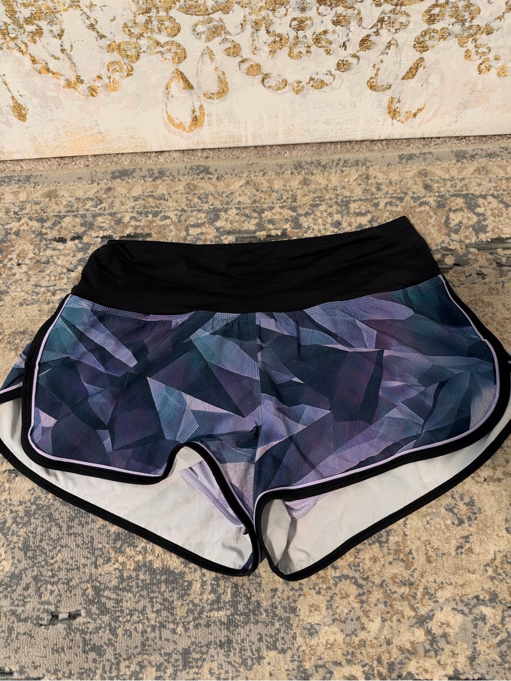 lululemon athletica Geometric Blue-Purple Athletic Shorts with Black Waistband